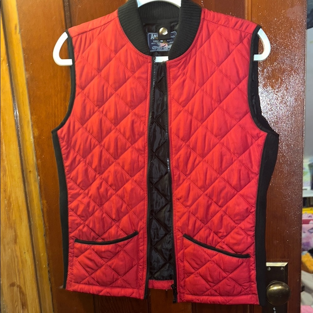 Red Quilted Vest with Black Trim